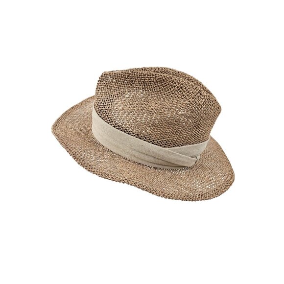 Chi Chi Collection Straw Fedora Hat Beige Band Size Small Medium Wide Brim - Picture 4 of 9